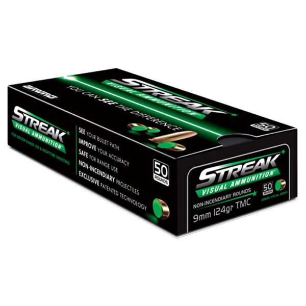 Ammo Inc Streak Green Handgun Ammunition 9mm Luger 124gr TMC 1065 fps 50/ct