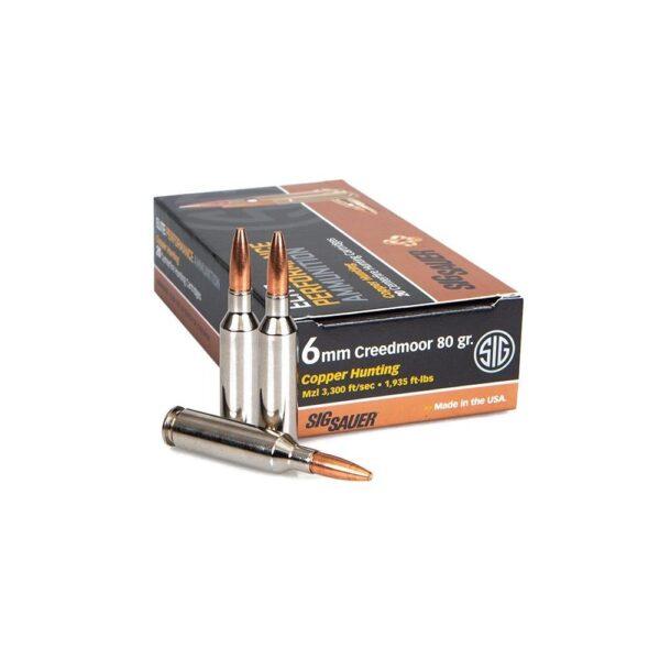 Sig Sauer Elite Hunting Rifle Ammunition 6mm Creedmoor 80 gr Solid Copper 3300 fps 20/ct