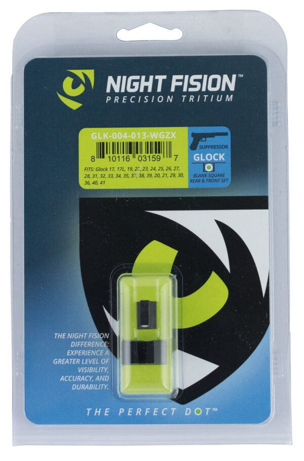 Night Fision GLK004013WGZ Suppressor Height Sights For Glock  Green Tritium White Outline Front Sight-Black/Blank Rear Sight Glock 17/17L/19