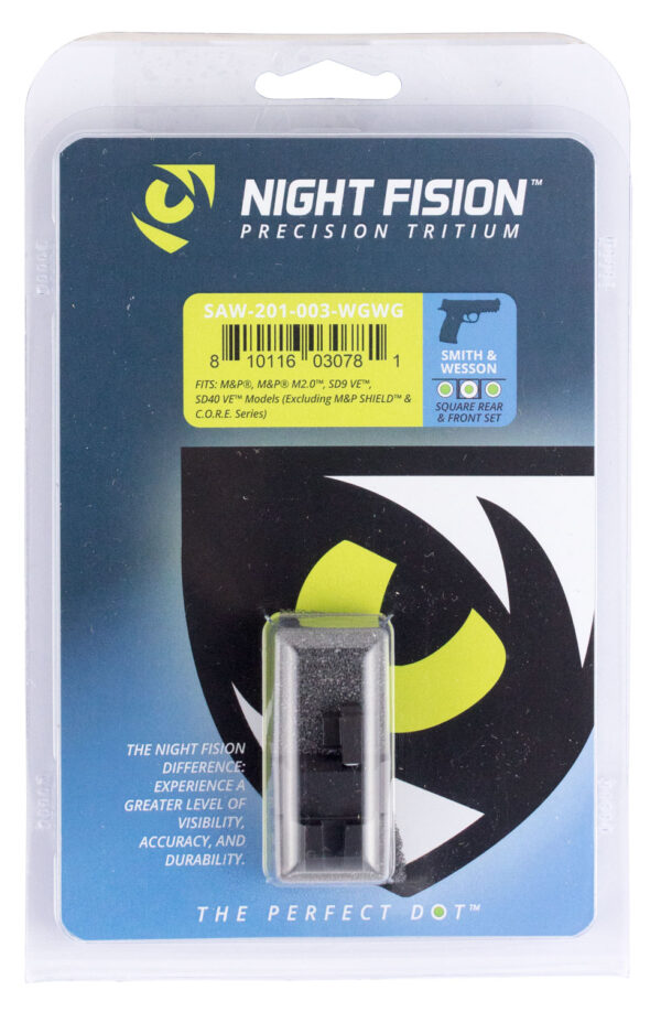 Night Fision SAW201003WGW Tritium Night Sights for Smith & Wesson  Green Tritium White Outline Front Sight-Green Tritium White Outline Rear Sight M&P/M&P M2.0