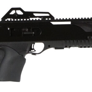 Black tactical rifle with adjustable stock