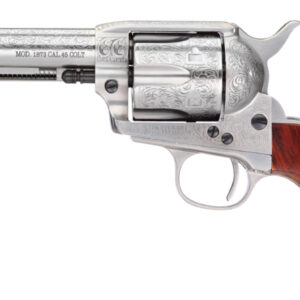 Taylors & Company 550926 1873 Cattleman 45 Colt (LC) Caliber with 4.75" Barrel, 6rd Capacity Cylinder, Overall White Floral Engraved Finish Steel & Walnut Grip