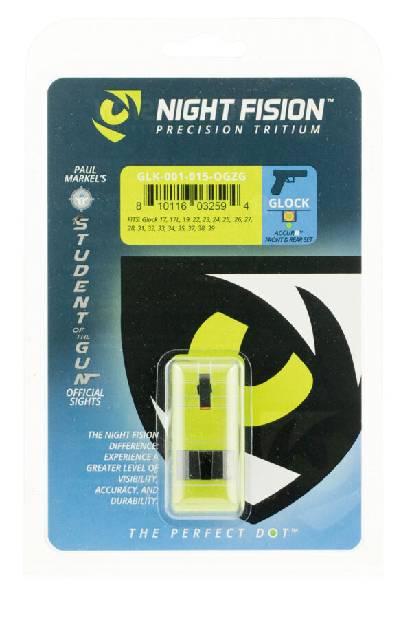 Night Fision GLK001015OGZ Student Of The Gun Accur8 For Glock  Green Tritium Orange Outline Front Sight-Green Tritium Black Outline Rear Sight Glock 17/17L/19