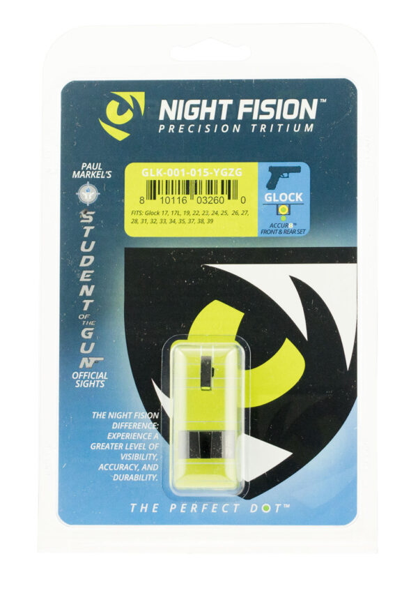 Night Fision GLK001015YGZ Student Of The Gun Accur8 For Glock  Green Tritium Yellow Outline Front Sight-Green Tritium Black Outline Rear Sight Glock 17/17L/19