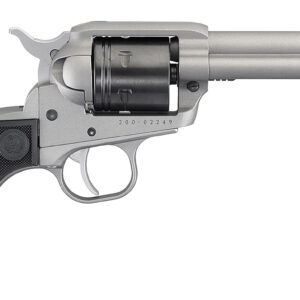 Ruger 2003 Wrangler 22 LR 6 Shot 4.62" Silver Cerakote, Silver Cerkoate Aluminum Frame & Cylinder Black Checkered Polymer Grips