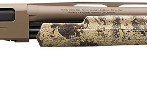 Camo-pattern hunting shotgun with brown finish