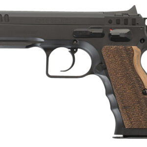 Tanfoglio IFG TF-STOCKI-9SF Defiant Stock I 9mm Luger Caliber with 4.50" Barrel, 16+1 Capacity, Overall Black Finish Steel, Picatinny Rail/Beavertail Short Frame, Serrated Slide & Wood Grip