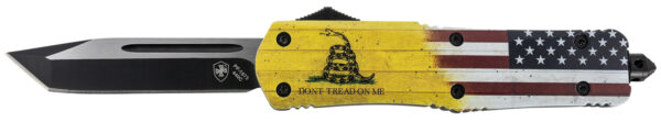 Templar Knife LDTOM231 Don't Tread on Me Gen II Large 3.50" OTF Tanto Plain Black 440C SS Blade Red,White,Blue,Yellow Zinc Aluminum Alloy Handle Features Glass Breaker/Pocket Clip