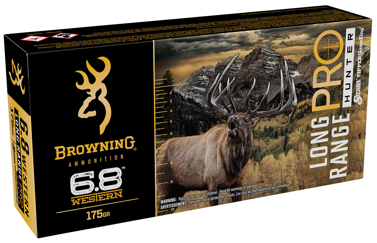 Browning 6.8 Western ammunition box with elk image.
