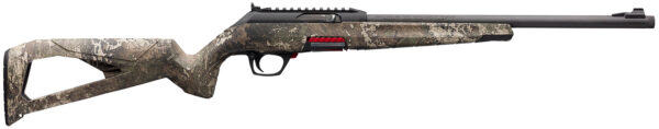 Camouflage hunting rifle with a scoped barrel.