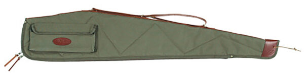 Green rifle case with handle and pocket.