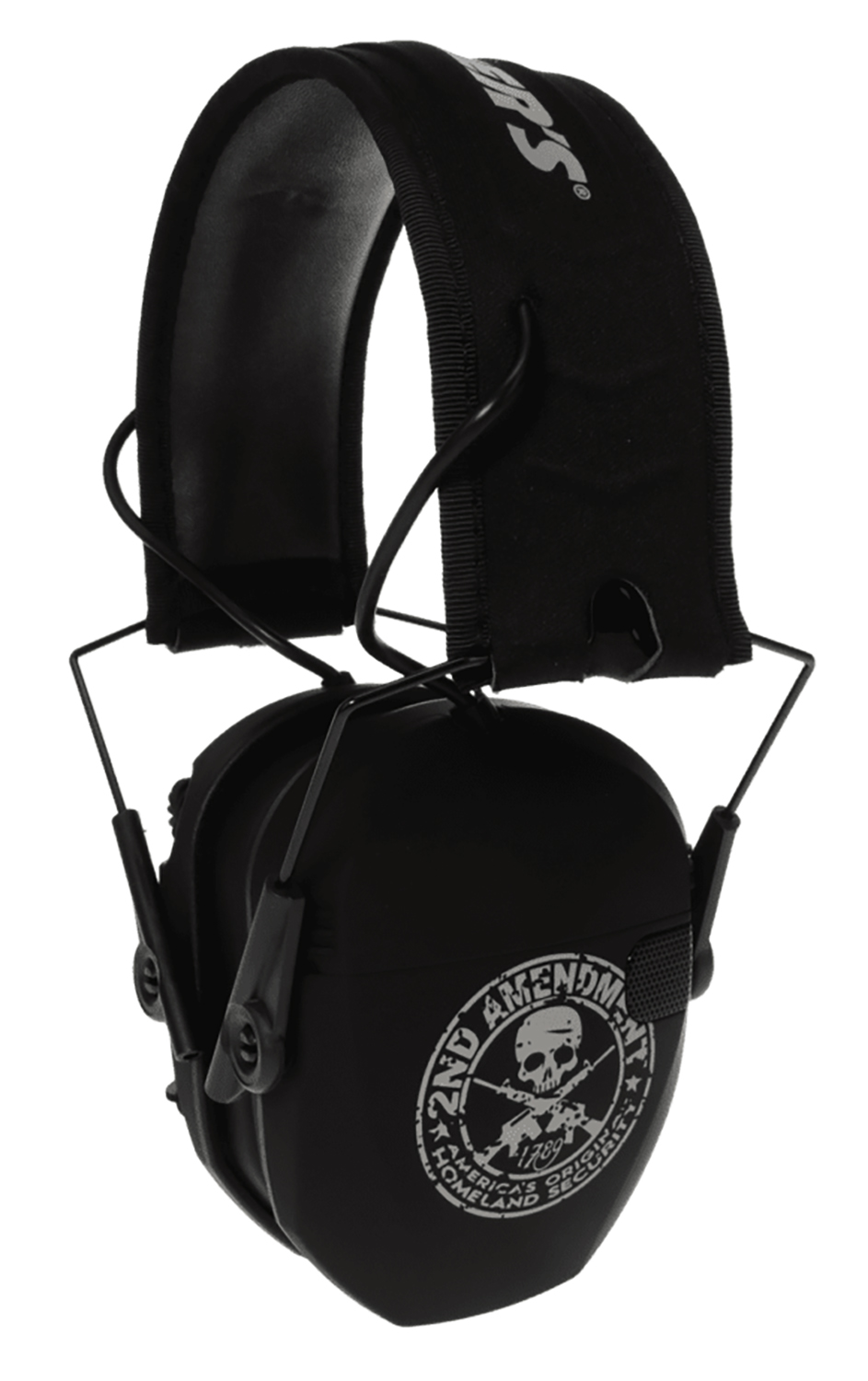 Walker's GWPRSEMFS2A Razor Slim Electronic Freedom Muff 23 dB Over the Head Black w/Distressed 2nd Amendment Polymer