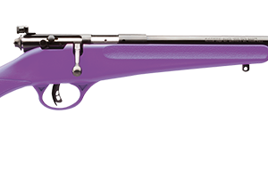 Purple rifle with silver barrel and bolt action.