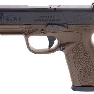 Bersa BP9DECC BPCC  Sub-Compact Frame 9mm Luger 8+1, 3.30" Black Steel Barrel, Matte Black Serrated Steel Slide, Flat Dark Earth Polymer Frame w/Picatinny Rail