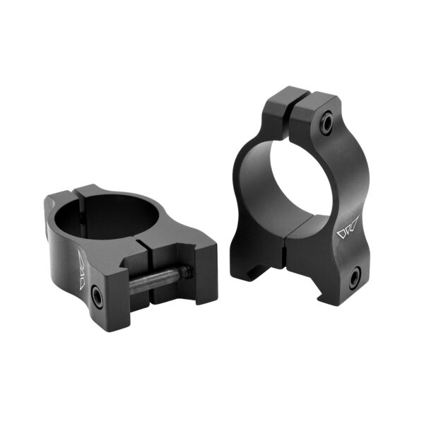 Black scope rings for mounting riflescopes
