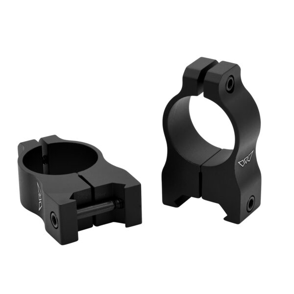 Black scope rings for mounting optics.