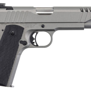 Auto-Ordnance 1911TCAC6N 1911 A1  45 ACP 7+1 5" Savage Silver Cerakoate, Serrated/Ported Slide,  Black Rubber Grips, TruGlo Night Sights