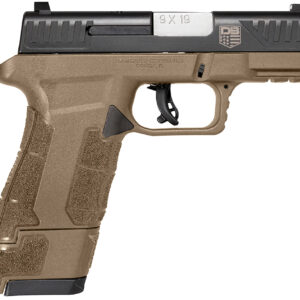 Desert-colored 9mm semi-automatic handgun pistol