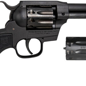 Black revolver with cylinder detail view