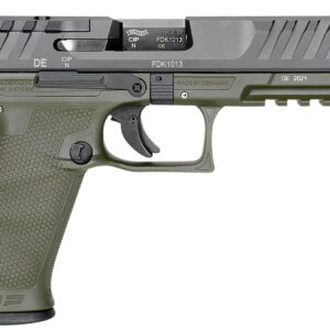 Walther Arms 2858363 PDP  9mm Luger 18+1 4.50" Black Polygonal Rifled Barrel, Black Optic Ready/Serrated Slide, Green Polymer Frame w/Picatinny Rail, Black Performance Duty Texture Grips, Ambidextrous
