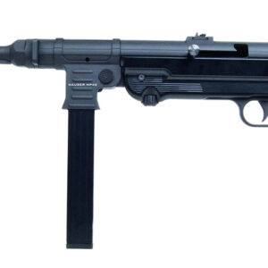 Black Mauser MP40 submachine gun, silencer attached