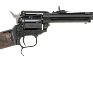 Revolving rifle with engraved wooden stock.