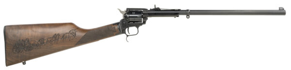 Revolving rifle with engraved wooden stock.