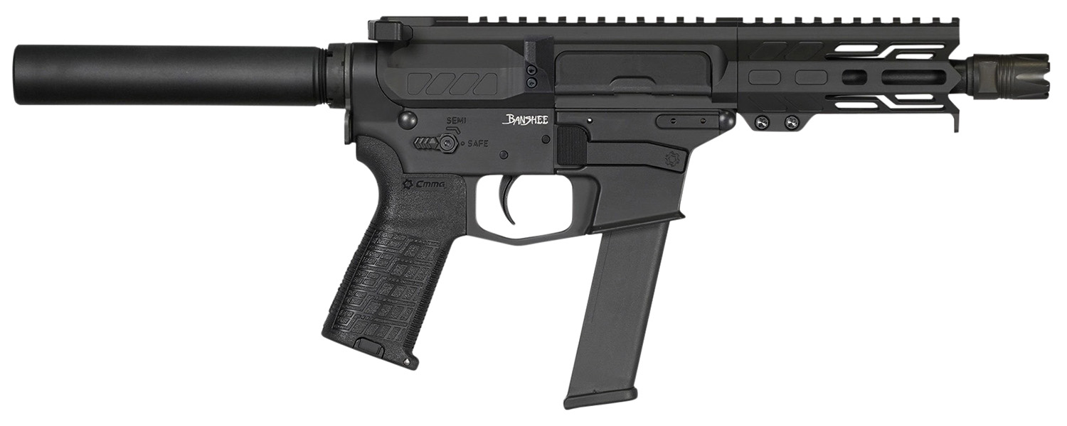 CMMG PE40A51C6AB Banshee MKGS 40 S&W 22+1 5", Black, Buffer Tube (No Brace), EML4 M-LOK Handguard, Zeroed Linear Comp (Glock Mag Compatible)