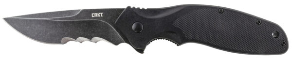 CRKT K800KKP Shenanigan  3.35" Folding Drop Point Veff Serrated Black Stonewashed 4116 Stainless Steel Blade/ Black GRN Handle Includes Pocket Clip