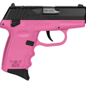 Pink handgun on white background