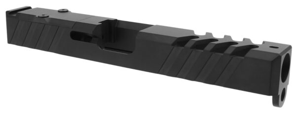 Black metal gun slide with grooved design