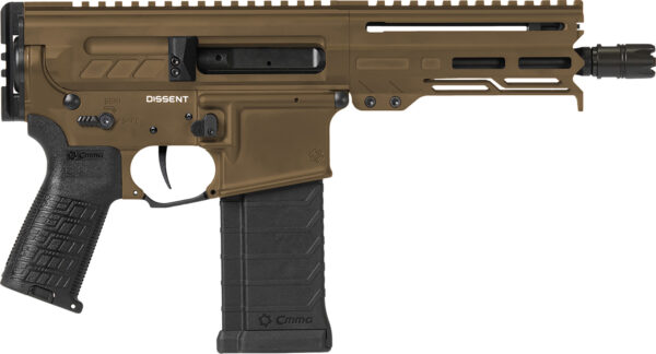 CMMG 54AA847-MB Dissent  5.7x28mm 32+1 6.50", Midnight Bronze Cerakote Rec, OEM Grip, Picatinny Buffer Adapter, Zeroed Drop-In Single Stage Trigger