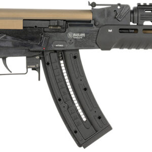 Tactical rifle with black and tan design