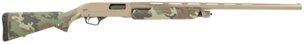 Camouflage pump-action shotgun side view