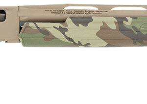 Camouflage shotgun with desert design pattern.
