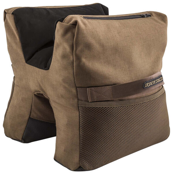 Brown cushioned shooting rest bag for rifles.