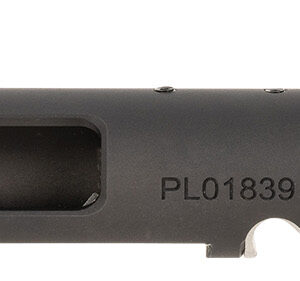 Black metal gun bolt with serial number.