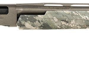 Camo-pattern pump-action shotgun side view