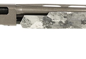Camo-pattern shotgun with synthetic stock.