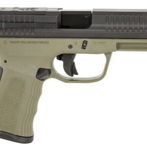Olive green pistol side view