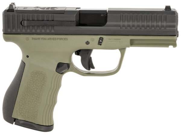 Olive green pistol side view