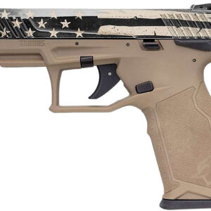 Taurus 1TX22141USD TX22  Full Size Frame 22 LR 16+1 4.10" Black Steel Threaded Barrel, Black Distressed US Flag Cerakote Serrated Slide, Flat Dark Earth Polymer Frame w/Picatinny Rail