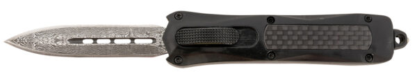 Damascus steel automatic knife with black handle