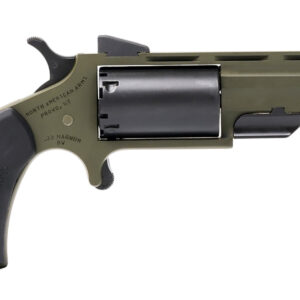 North American Arms TGHM Huntsman 22 Mag 5 Shot 2", OD Green Frame/Barrel, Black Cylinder, Camo Grips, Fixed Marble Arms Sights, Includes Black Leather Holster