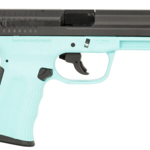Mint green handgun with black accents