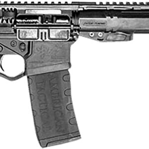 Black tactical rifle with adjustable stock.