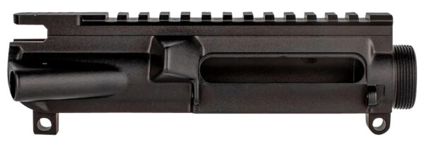 Black AR-15 upper receiver with rail slots.