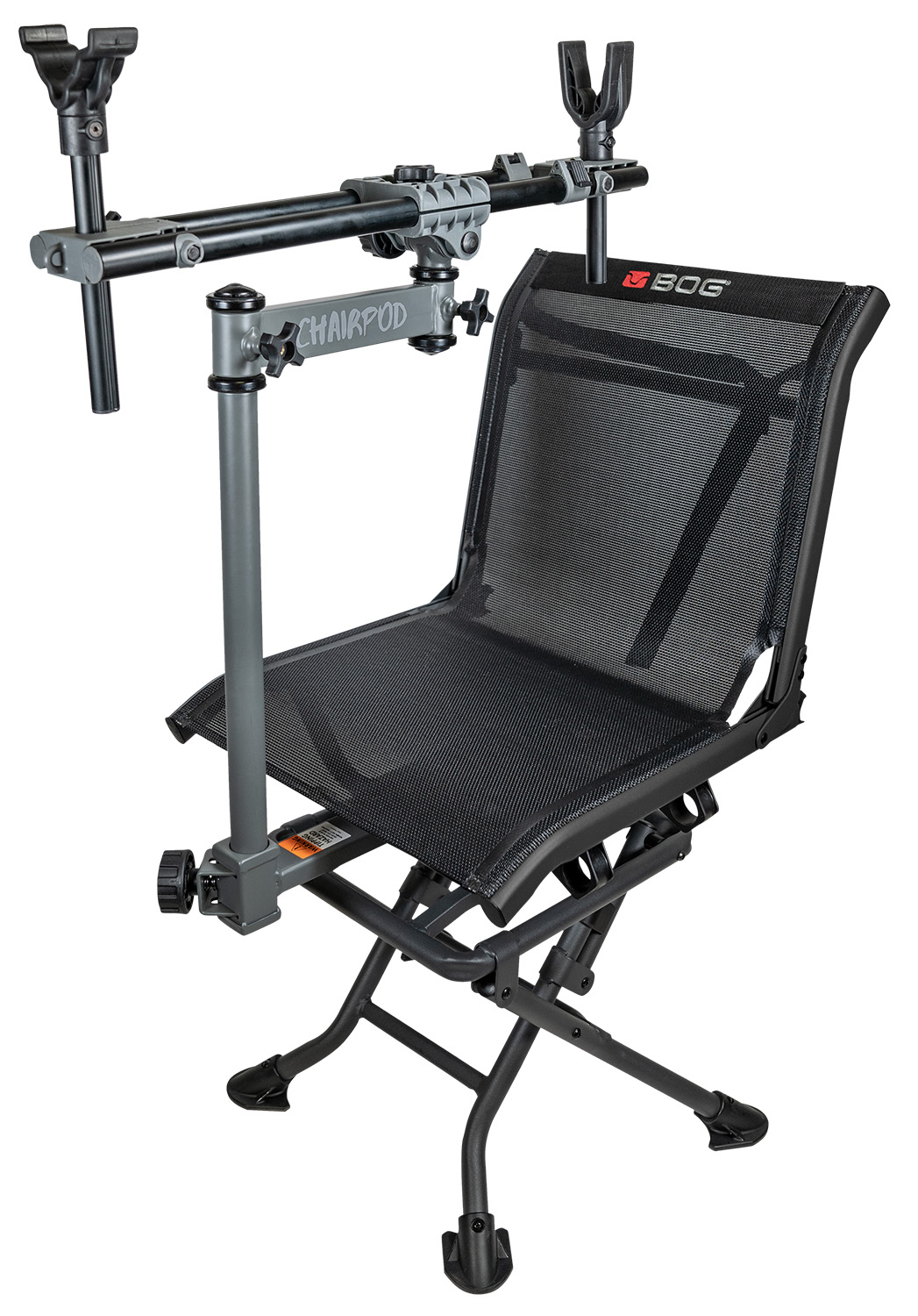 Bog-Pod 1100475 ChairPod Chair with Rotating Gun Mount, 4 Legs, Black, Aluminum Frame, 41" Max Height