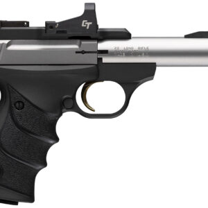 Browning 051595490 Buck Mark Micro Bull SR w/Red Dot 22 LR 10+1 4" Matte Stainless Threaded Bull Barrel, Optic Ready/Serrated Slide, Matte Black Aluminum Frame w/Picatinny Rail, Crimson Trace Red Dot