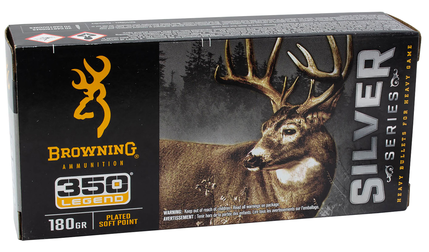Browning Ammo B192603501  Silver 350Legend 180gr Plated Soft Point 20 Per Box/10 Case
